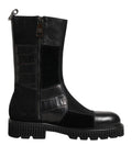 Dolce & Gabbana Black Patchwork Leather Mid Calf Boot  Shoes - Eljoys Fashion 