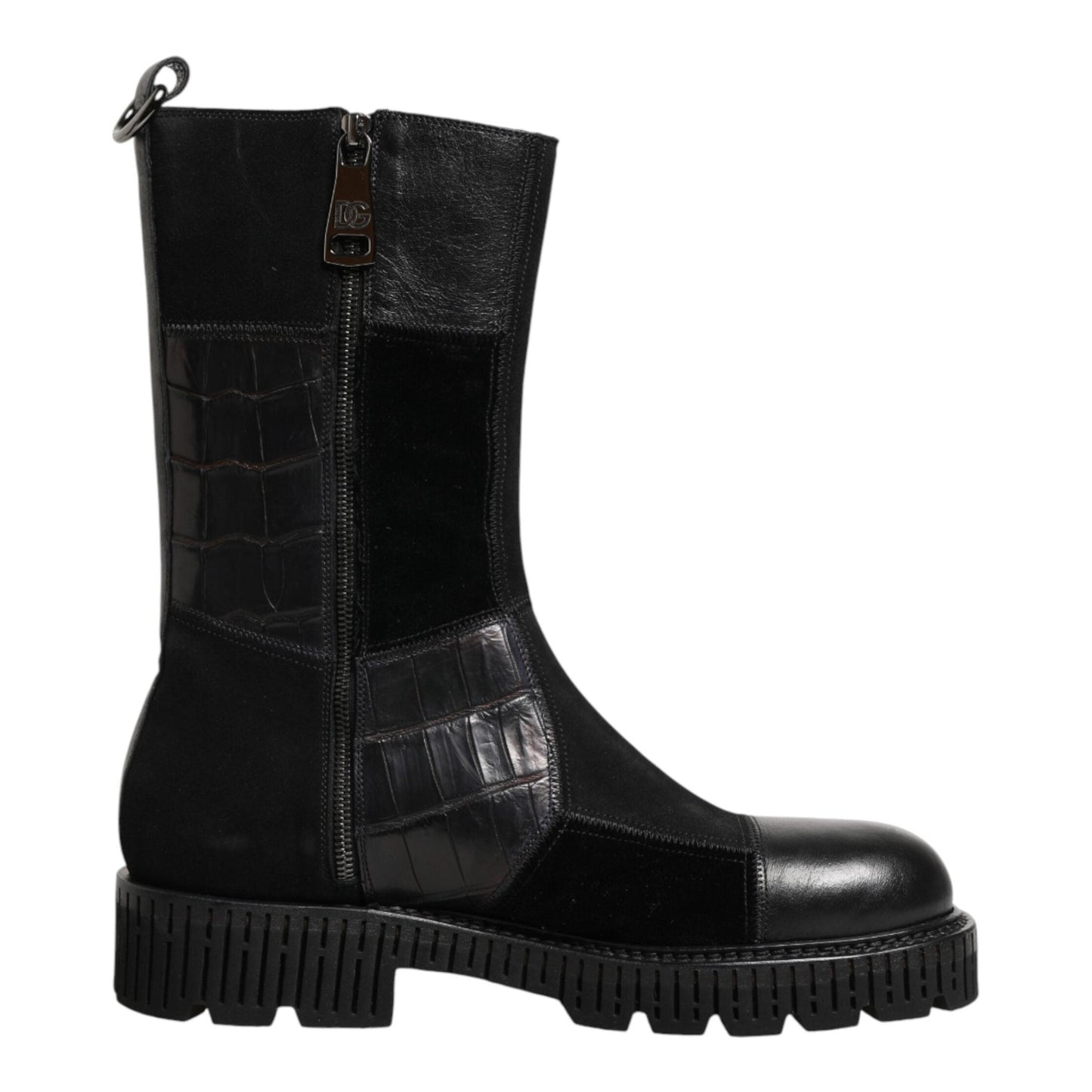 Dolce & Gabbana Black Patchwork Leather Mid Calf Boot Shoes