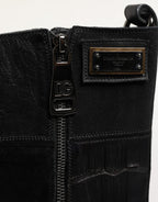 Dolce & Gabbana Black Patchwork Leather Mid Calf Boot  Shoes - Eljoys Fashion 