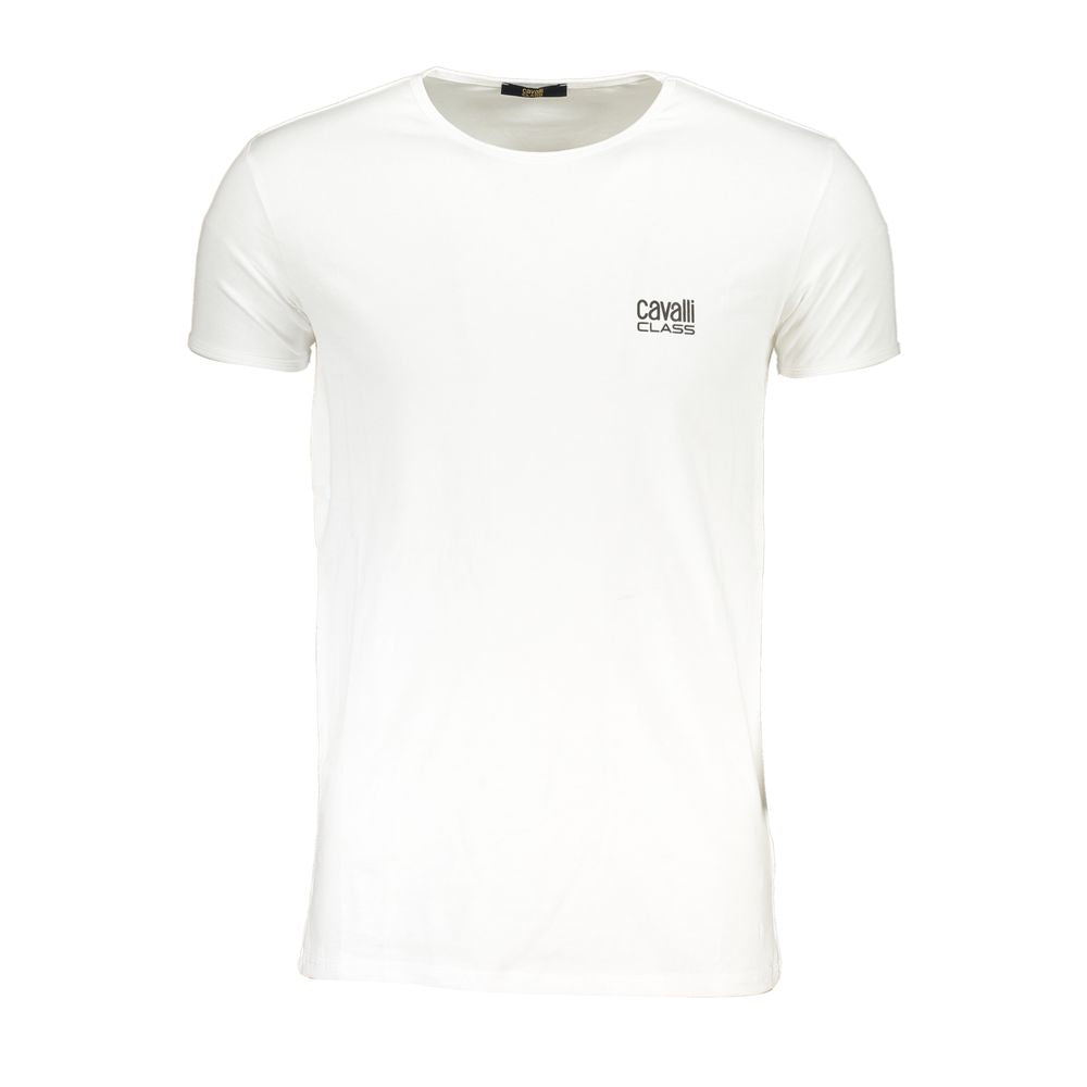Cavalli Class Bianco white cotton men's T-shirt with crew neck and short sleeves, casual style and smooth fabric.