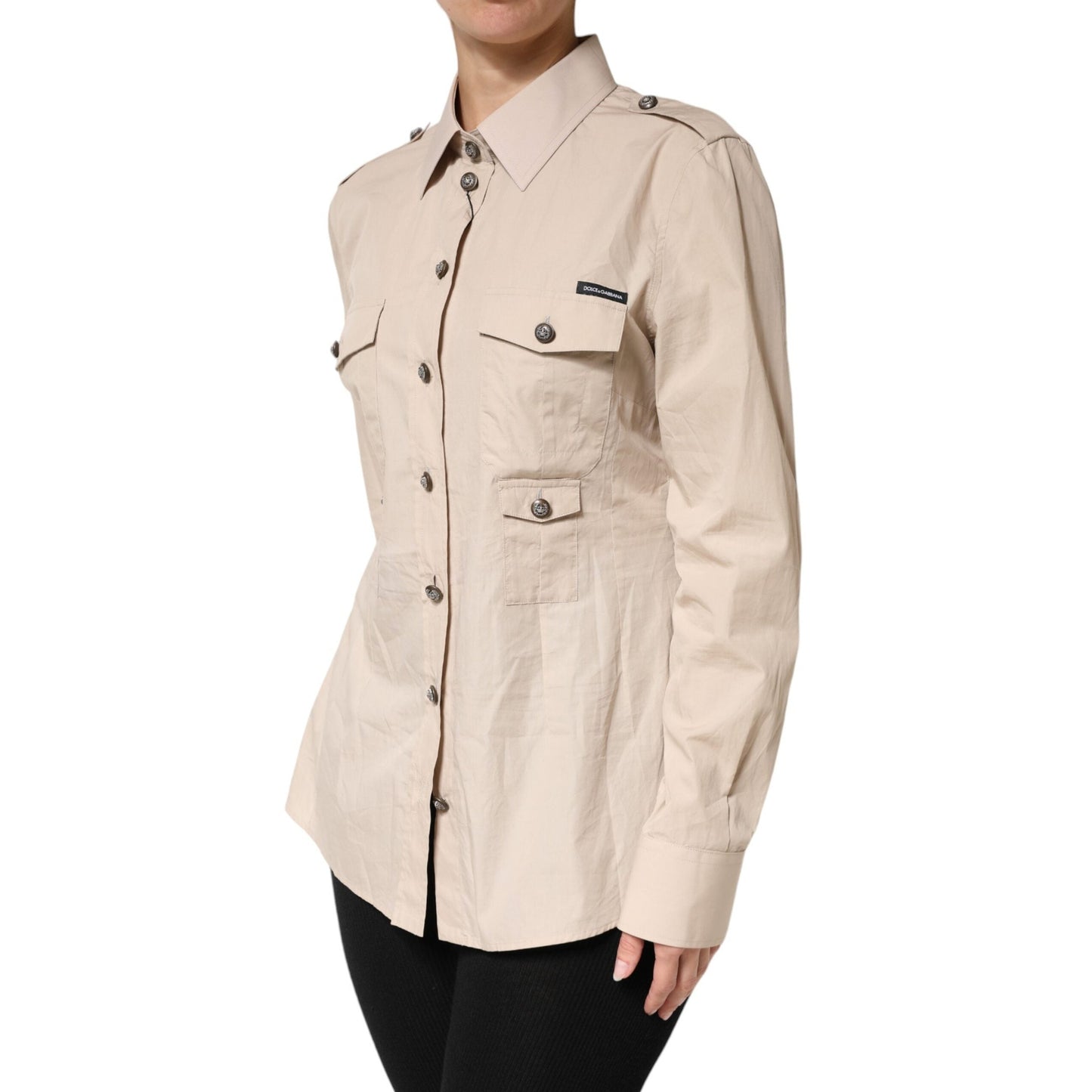 Dolce & Gabbana Beige Collared Long Sleeve Cotton Shirt Top