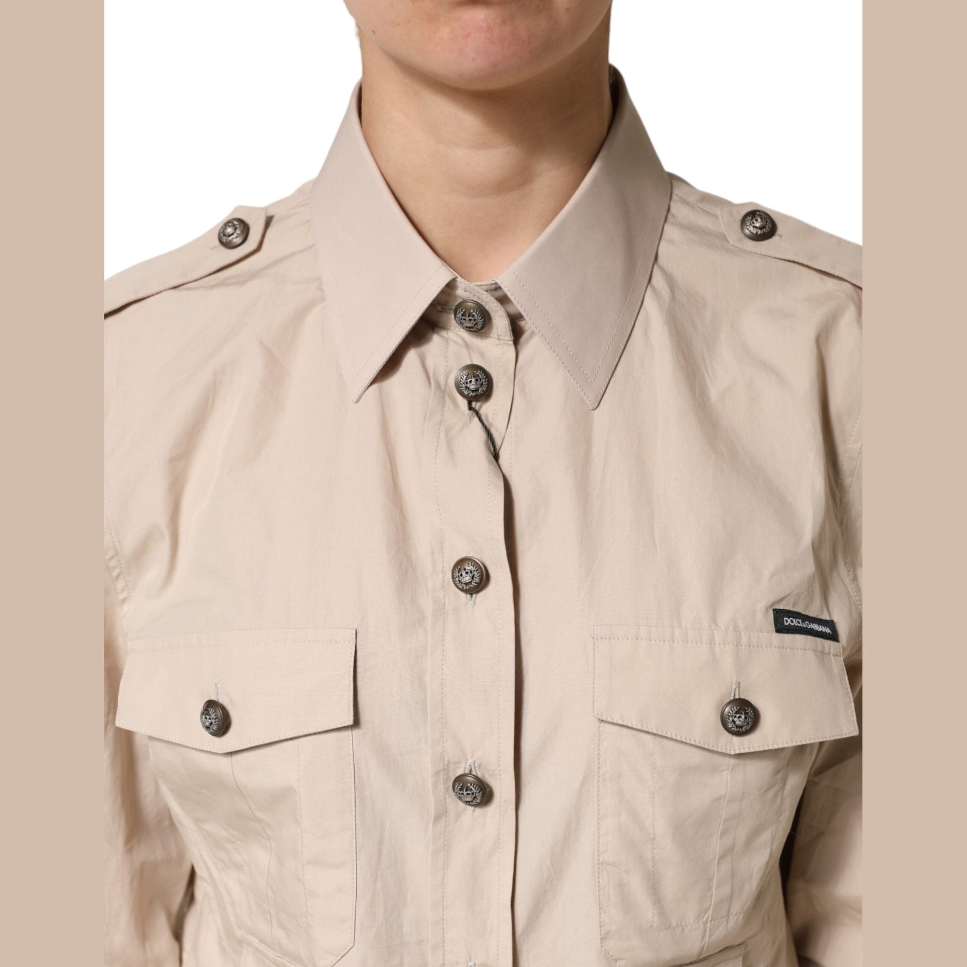 Dolce & Gabbana Beige Collared Long Sleeve Cotton Shirt Top