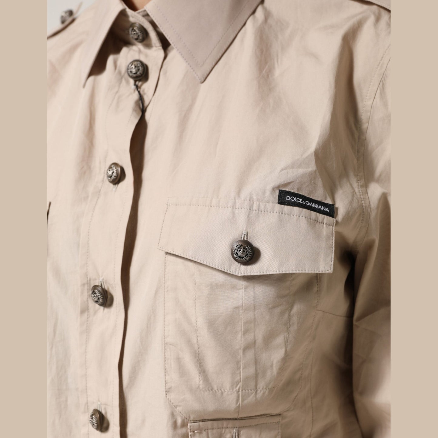 Dolce & Gabbana Beige Collared Long Sleeve Cotton Shirt Top