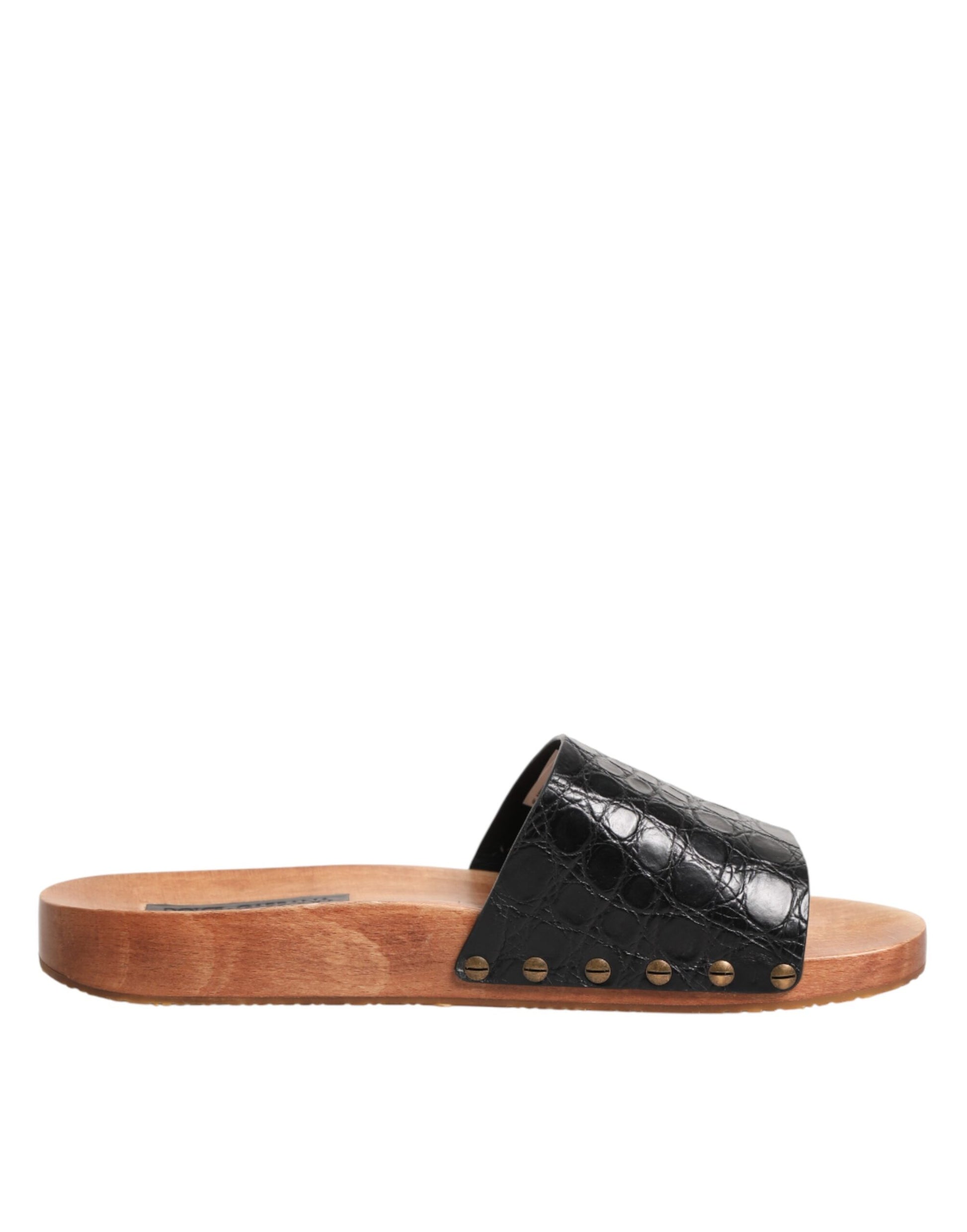 Dolce & Gabbana Black Brown Leather Slides Sandals Shoes Dolce & Gabbana