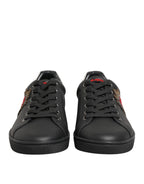 Dolce & Gabbana Black Leather Heart Embellished Sneakers Shoes - Eljoys Fashion 