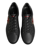 Dolce & Gabbana Black Leather Heart Embellished Sneakers Shoes - Eljoys Fashion 
