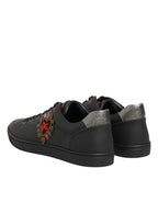 Dolce & Gabbana Black Leather Heart Embellished Sneakers Shoes - Eljoys Fashion 