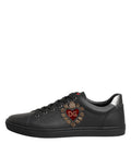 Dolce & Gabbana Black Leather Heart Embellished Sneakers Shoes - Eljoys Fashion 