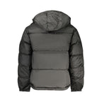 Black polyester men's jacket by Tommy Hilfiger, featuring a sleek design and classic fit with brand logo accents.