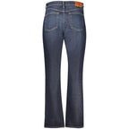 Calvin Klein blue cotton women's high-rise jeans, showing fit and classic denim style with front and back view.