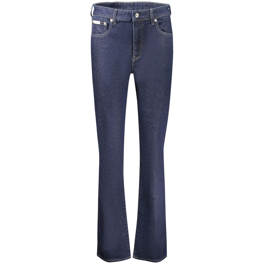 Calvin Klein Blu cotton women's jeans with classic fit and five-pocket design, front view showing waist and leg details.