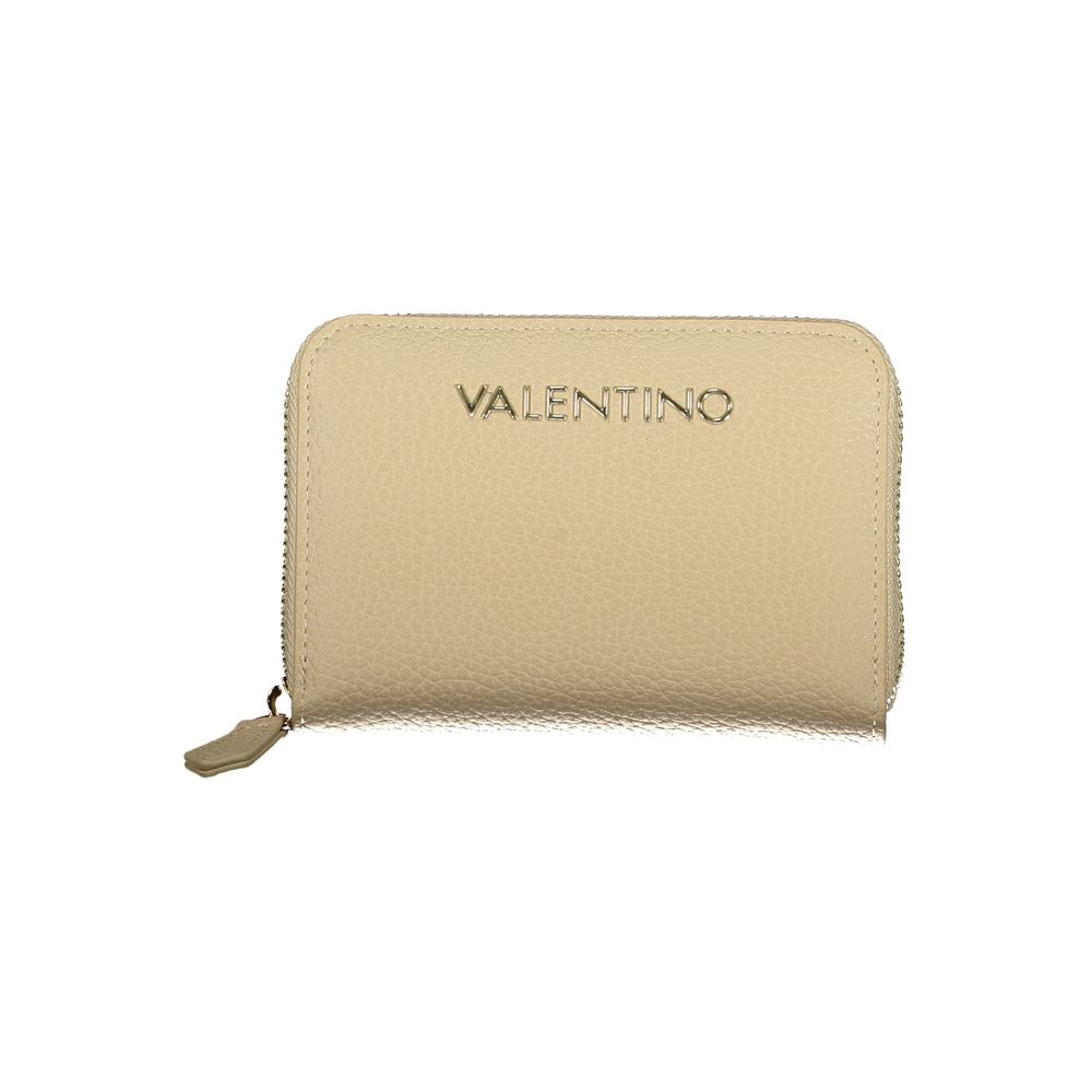 Mario Valentino beige polyurethane women's wallet with multiple card slots and a sleek design.