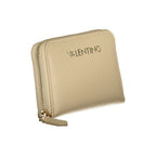 Mario Valentino beige polyurethane women's wallet with multiple card slots and a sleek, compact design.