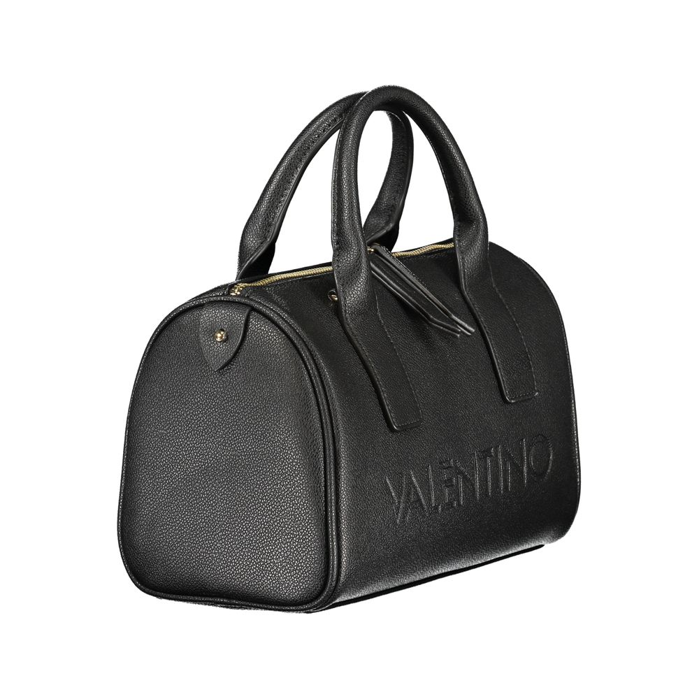 Mario Valentino Nero polyurethane women's bag with sleek design and silver hardware, featuring a top handle and adjustable shoulder strap.