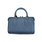 Blue Mario Valentino women's polyurethane bag with sleek design and silver hardware, featuring a top handle and shoulder strap.