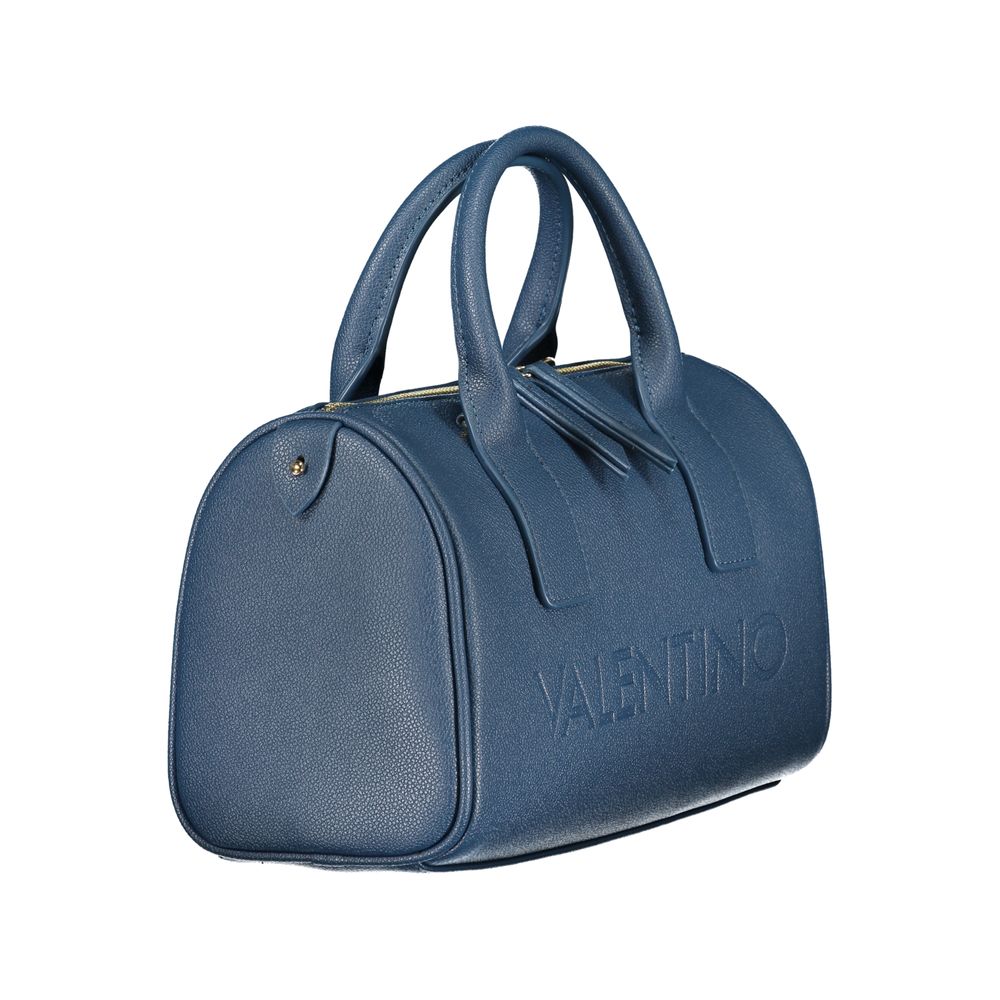 Mario Valentino blue polyurethane women's bag with sleek design and silver hardware, featuring a top handle and adjustable strap.