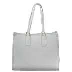 Mario Valentino Azzurro women’s polyurethane bag with sleek design and silver hardware, featuring top handles and a spacious interior.