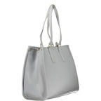 Mario Valentino Azzurro polyurethane women's bag with sleek design and silver hardware, featuring a top handle and adjustable strap.