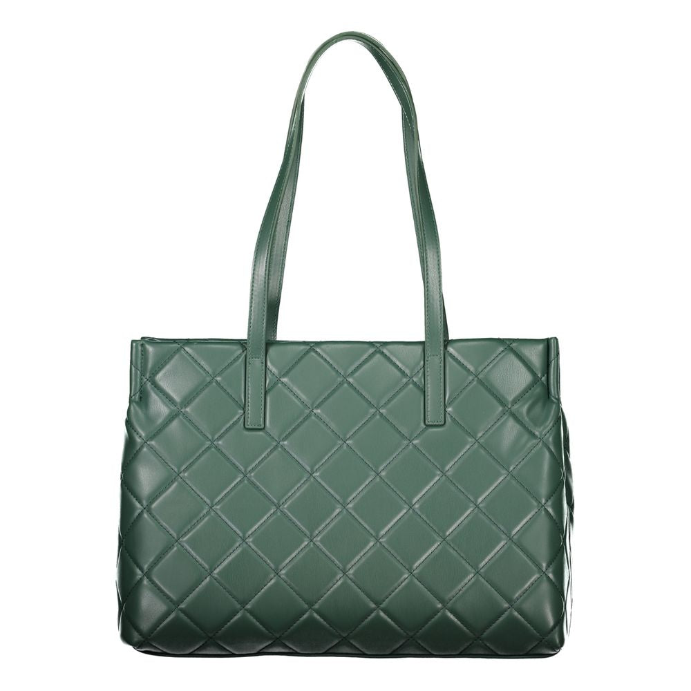 Mario Valentino Verde polyurethane women's bag with sleek design and silver hardware, featuring a top handle and adjustable strap.