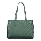 Mario Valentino Verde polyurethane women's bag with sleek design and silver hardware, featuring a top handle and adjustable strap.