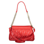 Red Mario Valentino women's polyurethane bag with sleek design and silver hardware, featuring top handles and a spacious interior.