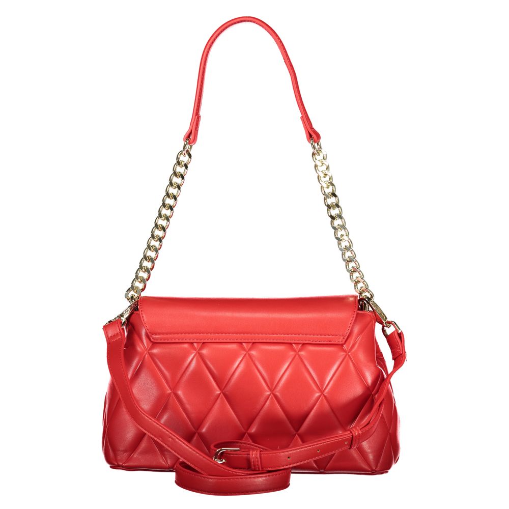 Red Mario Valentino women's polyurethane bag with sleek design and silver hardware, featuring top handles and a spacious interior.