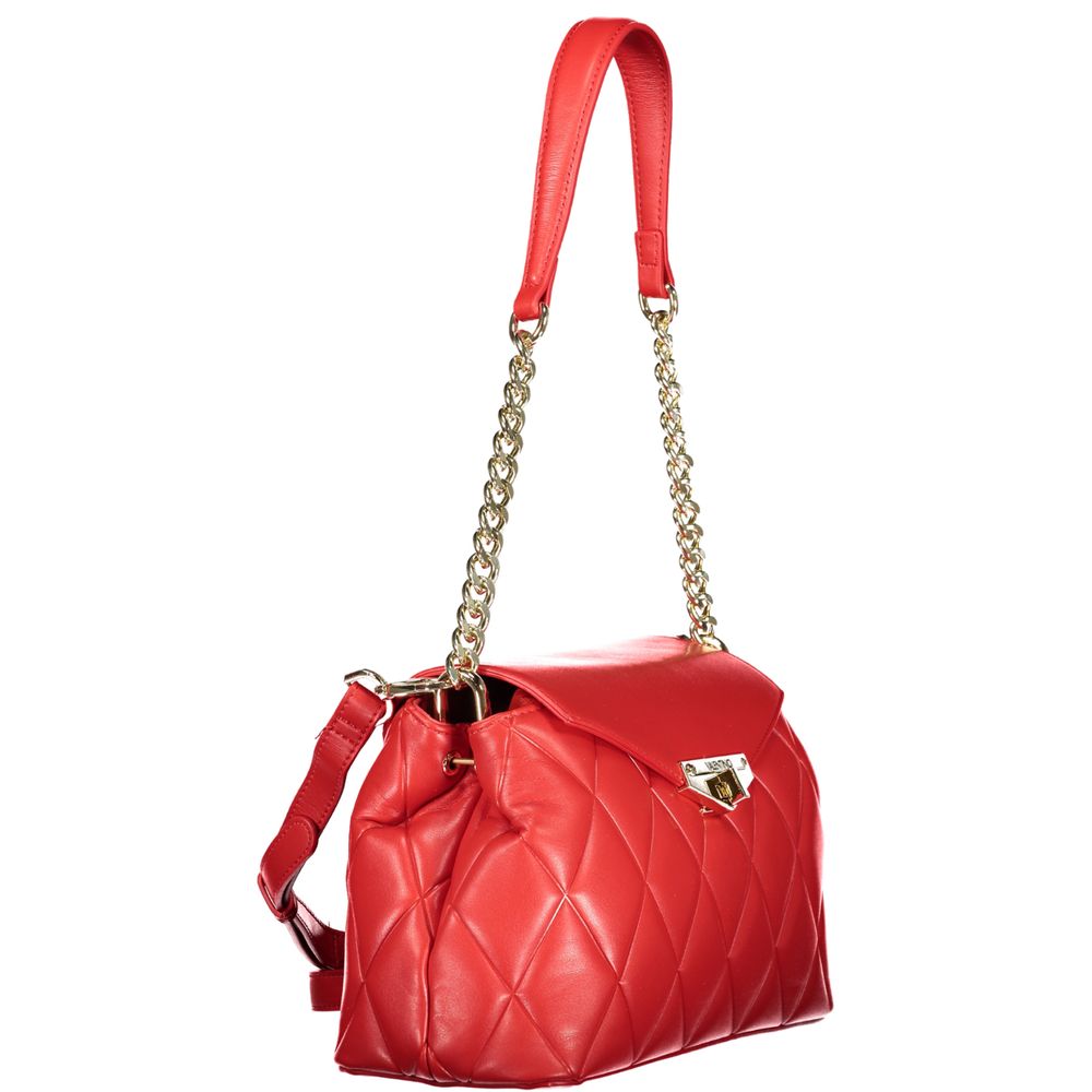 Red Mario Valentino women's polyurethane bag with sleek design and top handle, featuring silver-tone hardware and spacious interior.