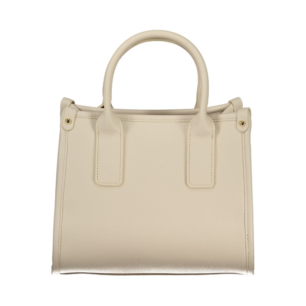 Mario Valentino beige polyurethane women's bag with sleek design and gold-tone hardware, featuring top handles and a spacious interior.