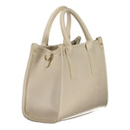 Beige Mario Valentino women's polyurethane handbag with sleek design and gold-tone hardware, stylish accessory for everyday use.