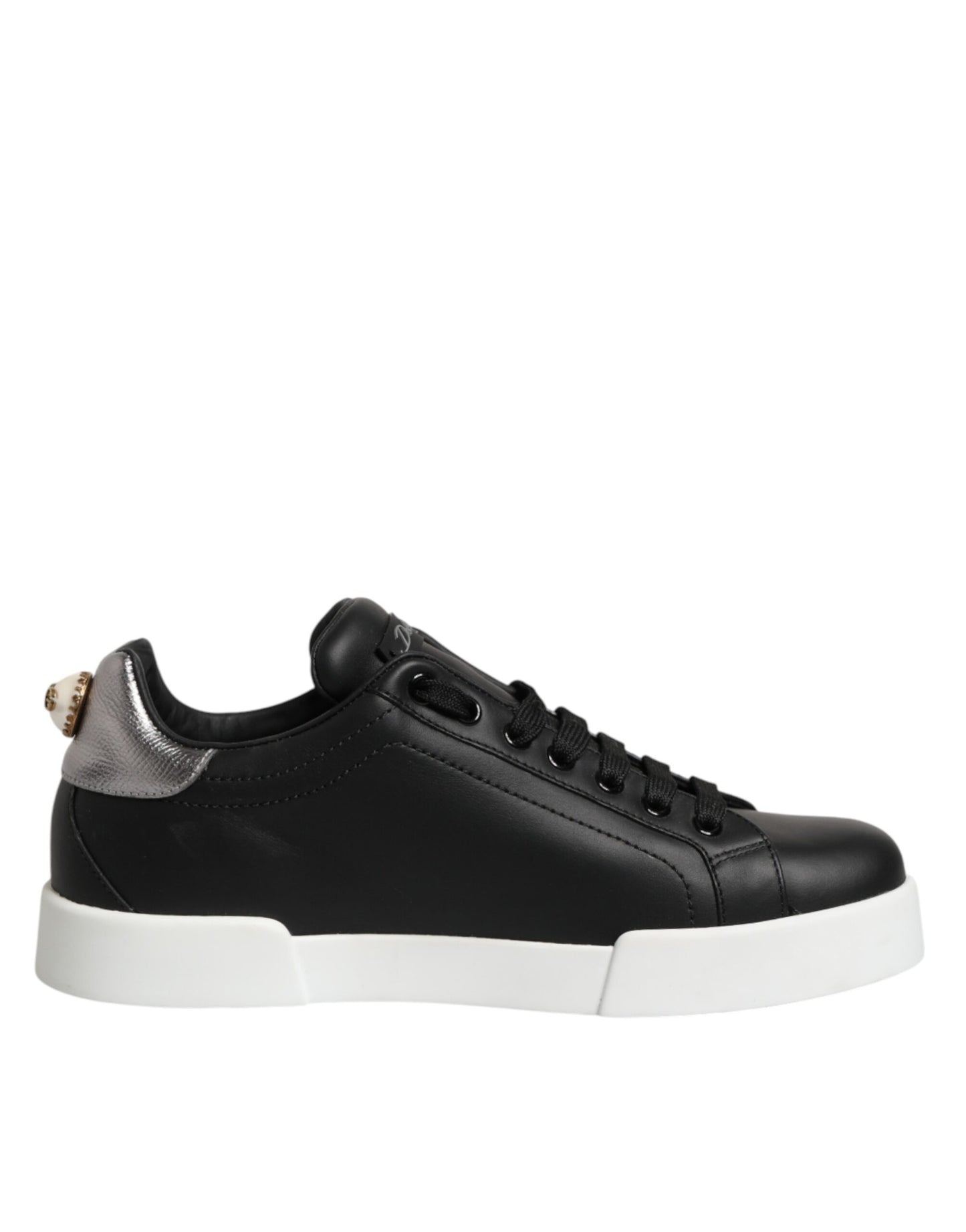 Dolce & Gabbana Black Leather Heart Embellished Sneakers Shoes Dolce & Gabbana