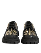 Dolce & Gabbana Black Leather Jeweled Crystals Derby Shoes - Eljoys Fashion 
