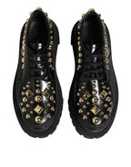 Dolce & Gabbana Black Leather Jeweled Crystals Derby Shoes - Eljoys Fashion 