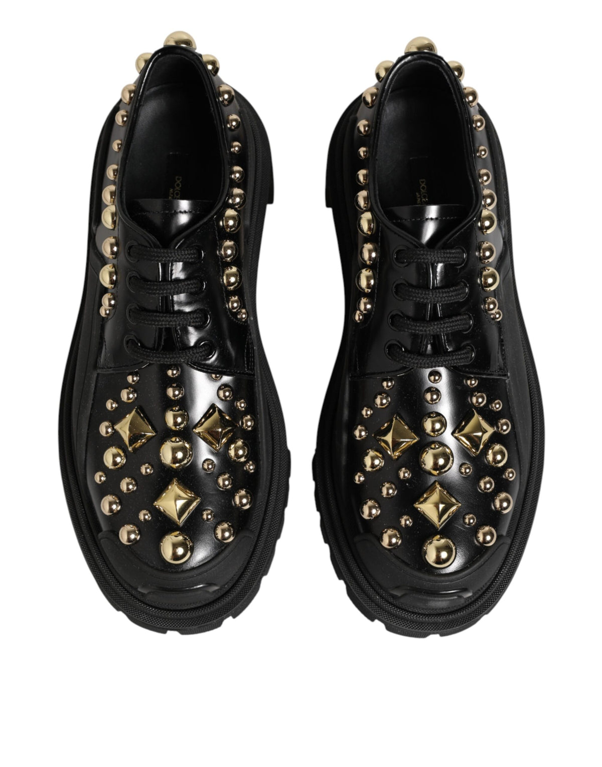 Dolce & Gabbana Black Leather Jeweled Crystals Derby Shoes - Eljoys Fashion 