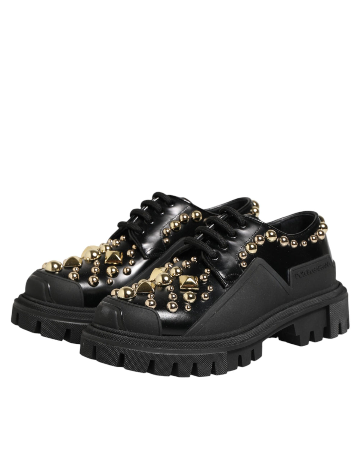 Dolce & Gabbana Black Leather Jeweled Crystals Derby Shoes - Eljoys Fashion 