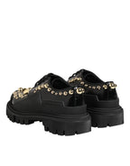 Dolce & Gabbana Black Leather Jeweled Crystals Derby Shoes - Eljoys Fashion 