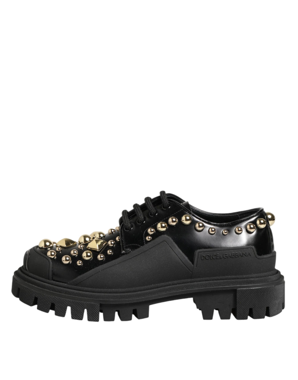 Dolce & Gabbana Black Leather Jeweled Crystals Derby Shoes - Eljoys Fashion 