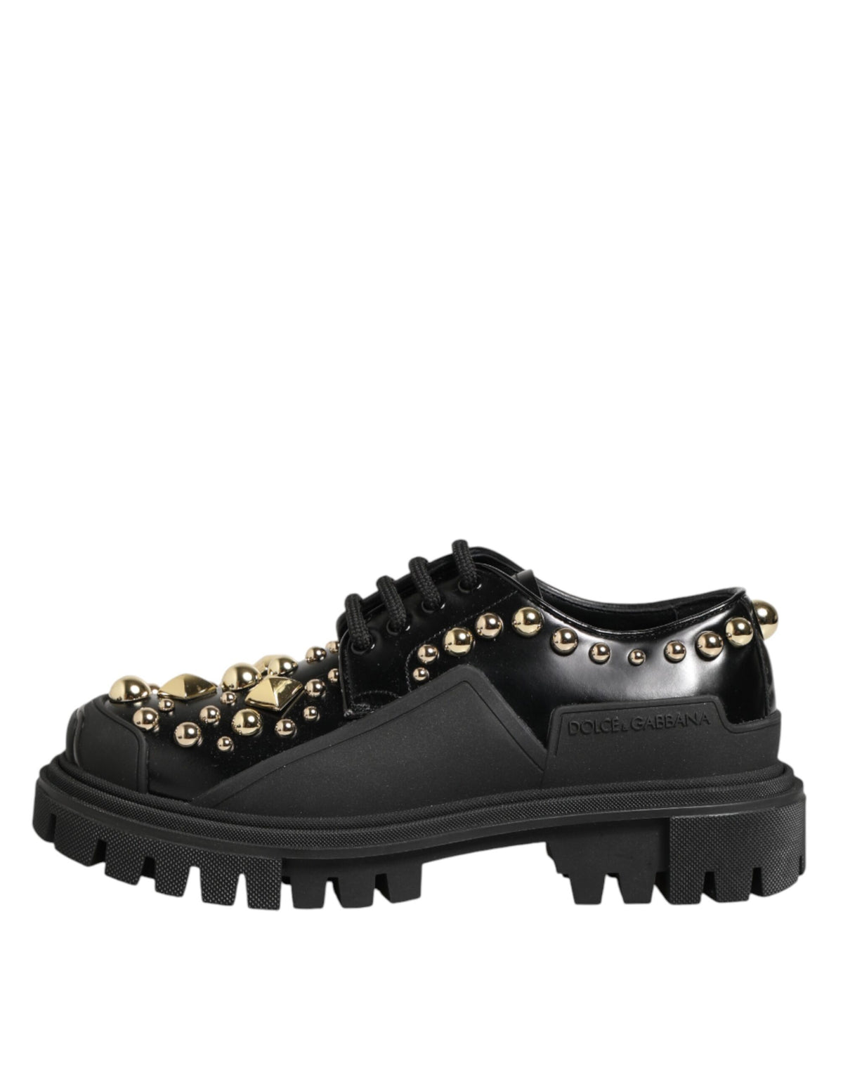 Dolce & Gabbana Black Leather Jeweled Crystals Derby Shoes - Eljoys Fashion 