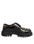 Dolce & Gabbana Black Leather Jeweled Crystals Derby Shoes - Eljoys Fashion 