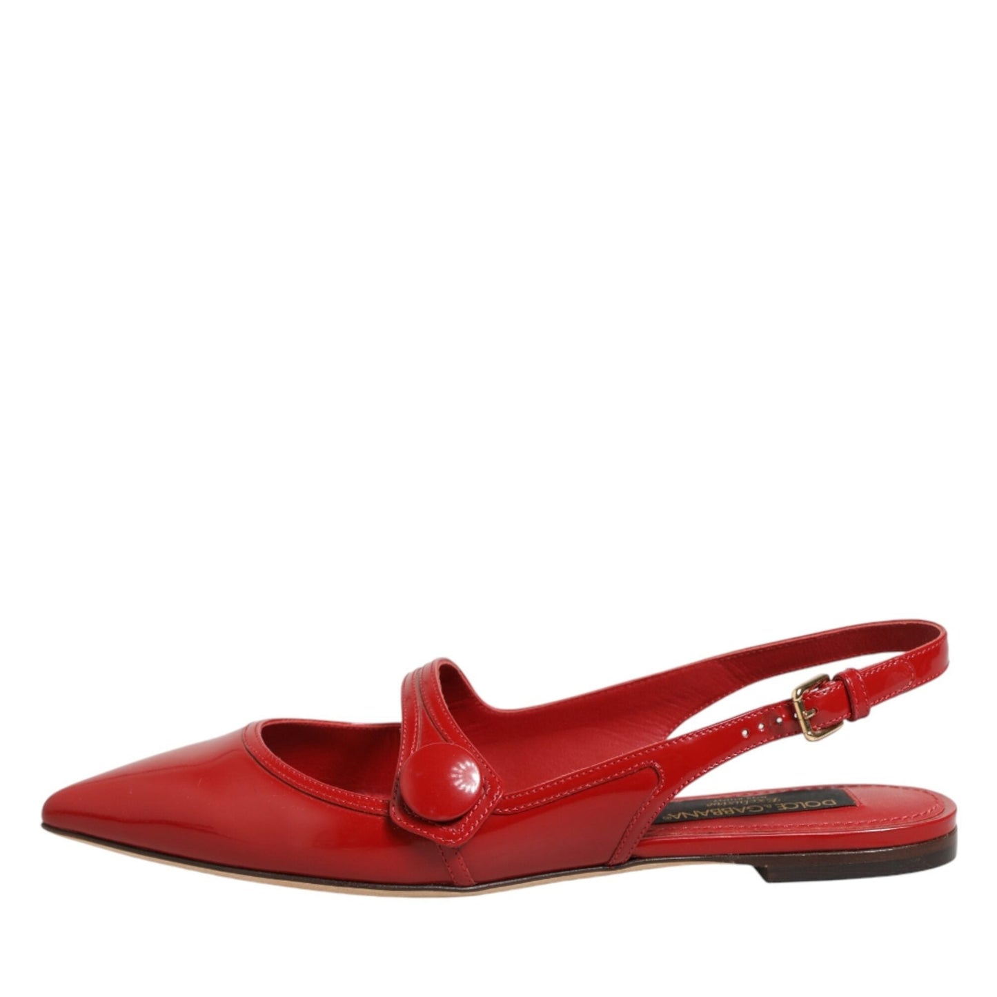 Dolce & Gabbana Red Leather Slingback Flats Sandals Shoes