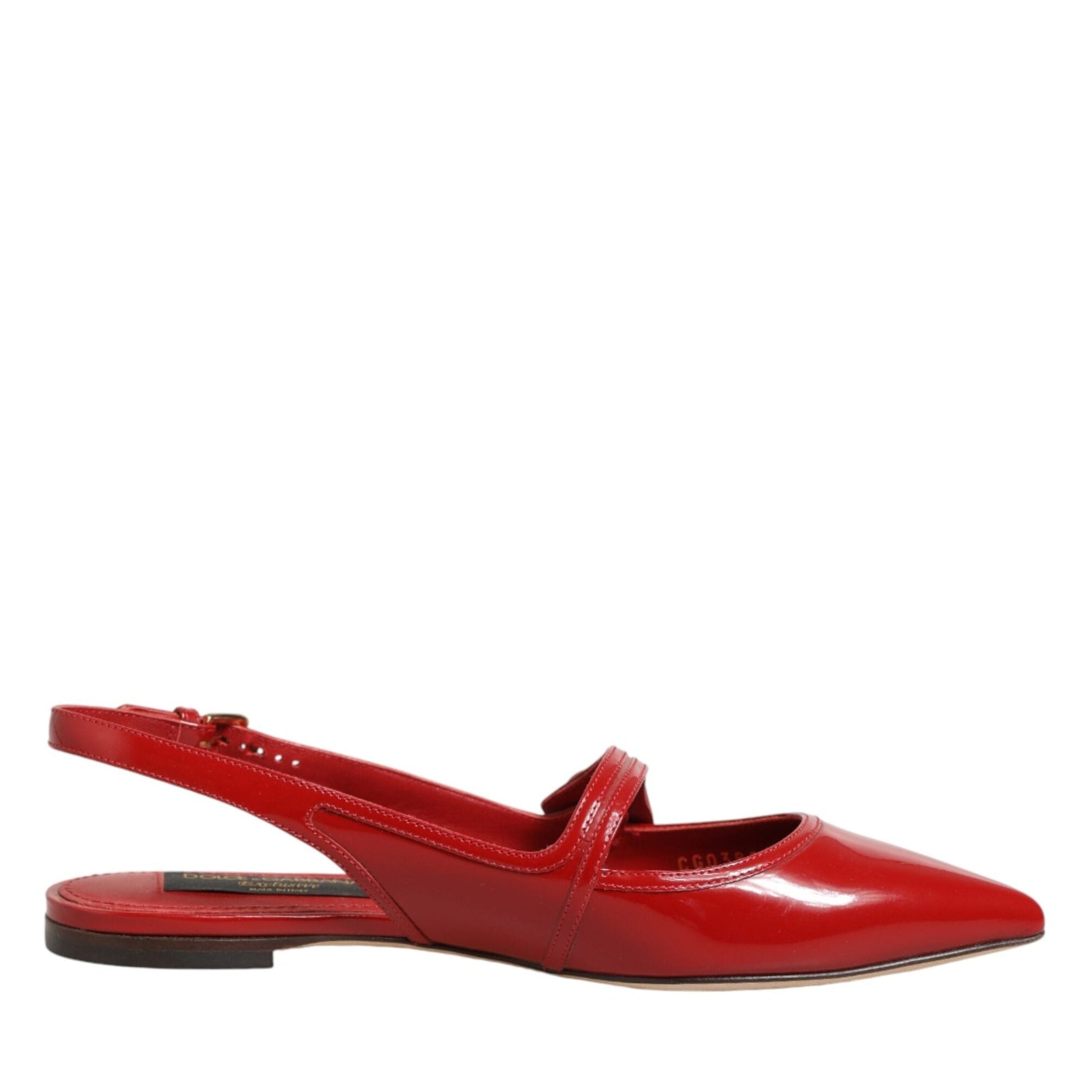 Dolce & Gabbana Red Leather Slingback Flats Sandals Shoes