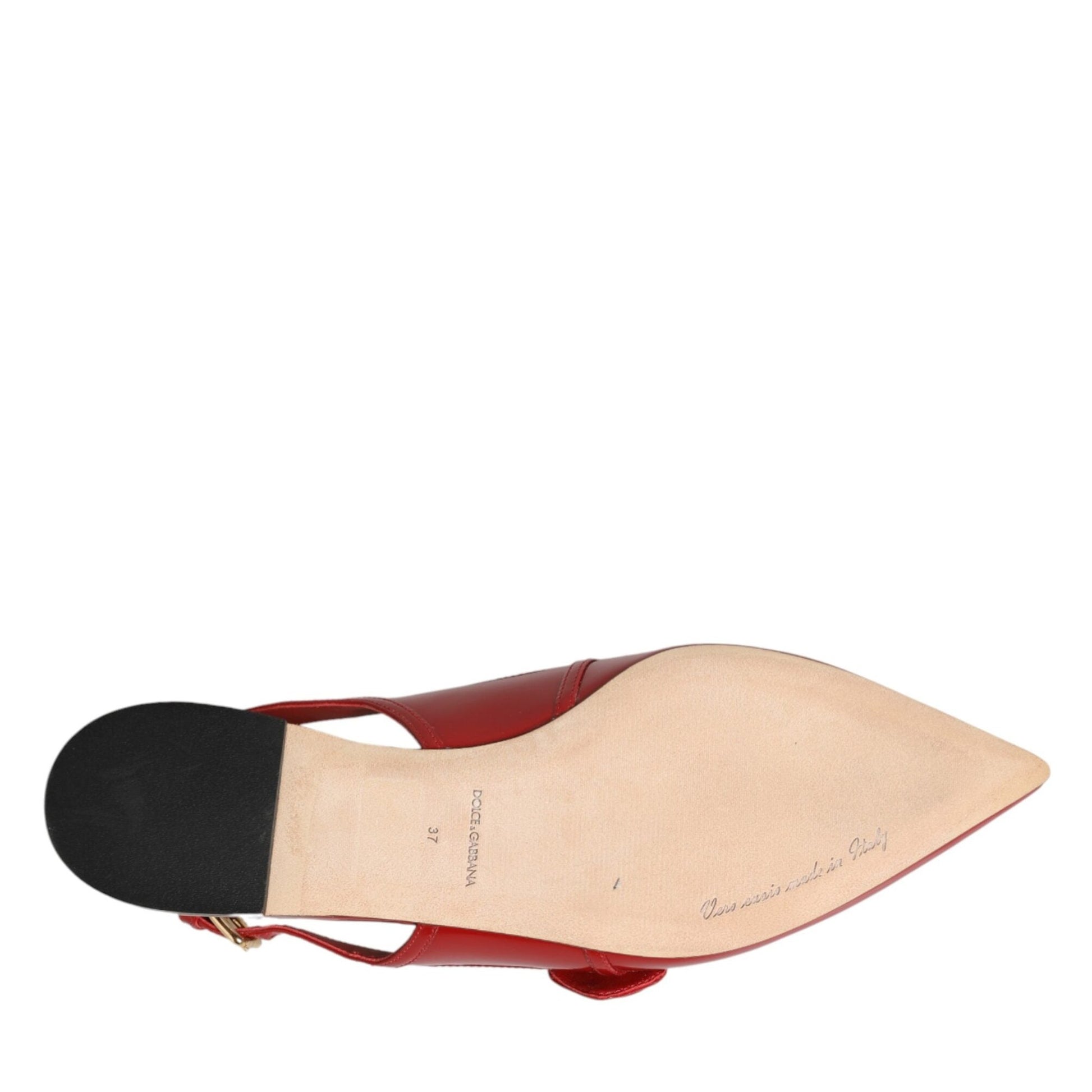 Dolce & Gabbana Red Leather Slingback Flats Sandals Shoes