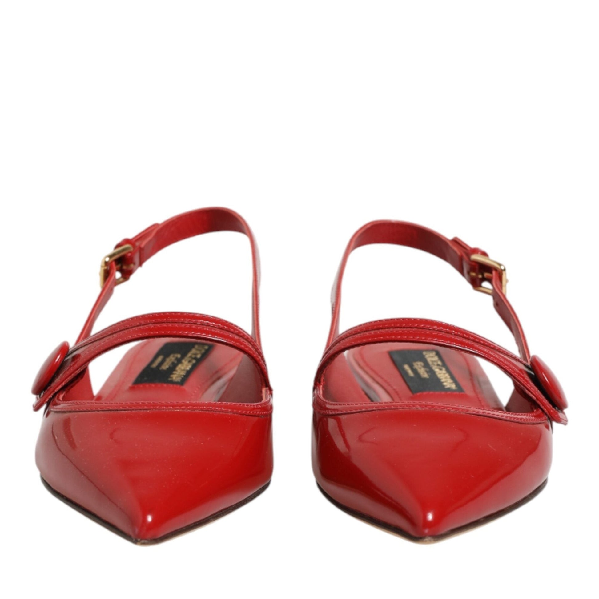 Dolce & Gabbana Red Leather Slingback Flats Sandals Shoes