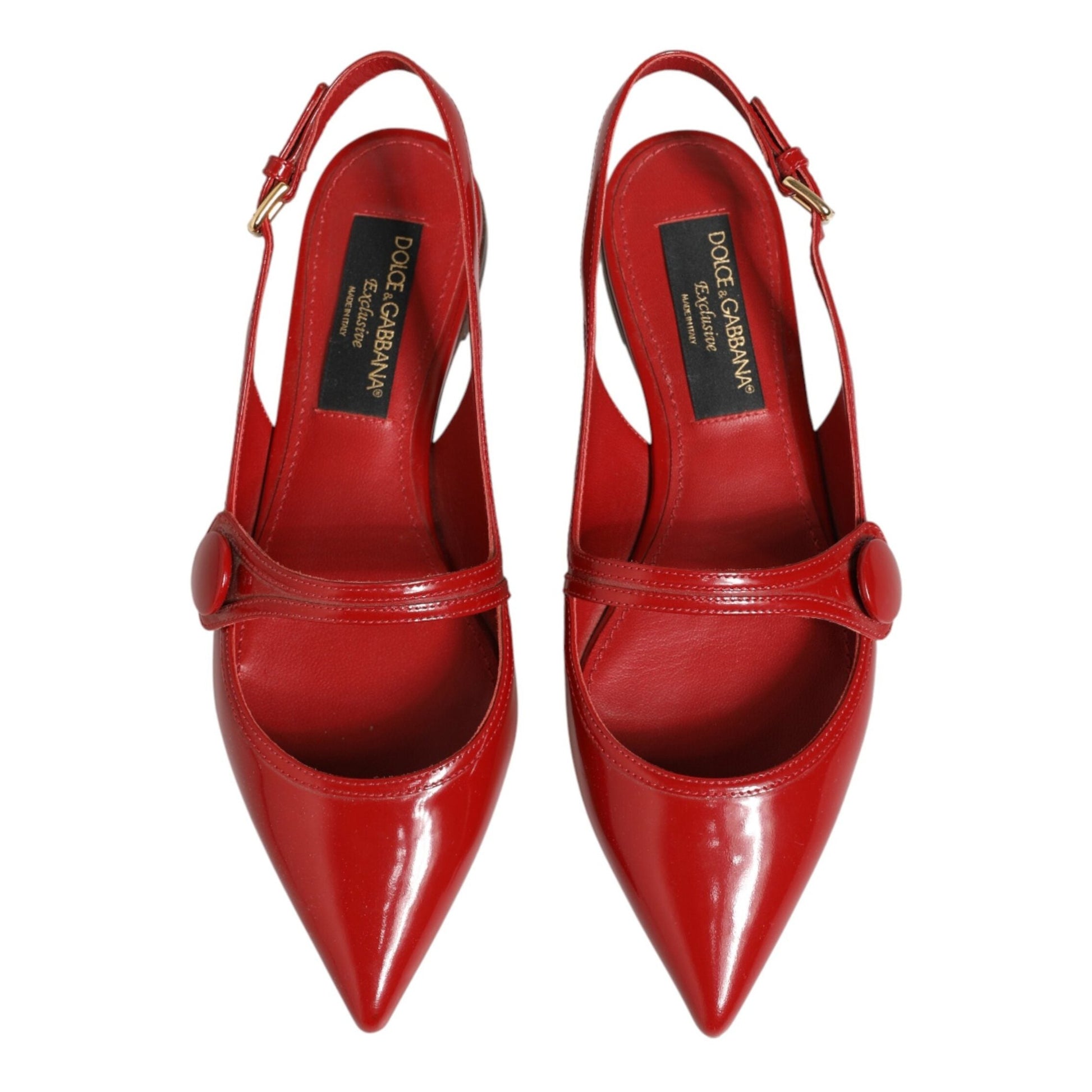 Dolce & Gabbana Red Leather Slingback Flats Sandals Shoes