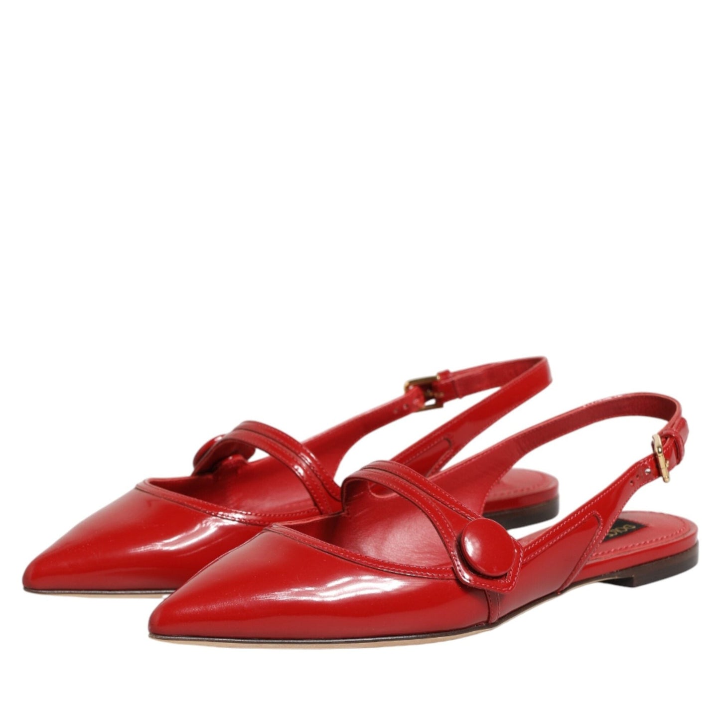 Dolce & Gabbana Red Leather Slingback Flats Sandals Shoes