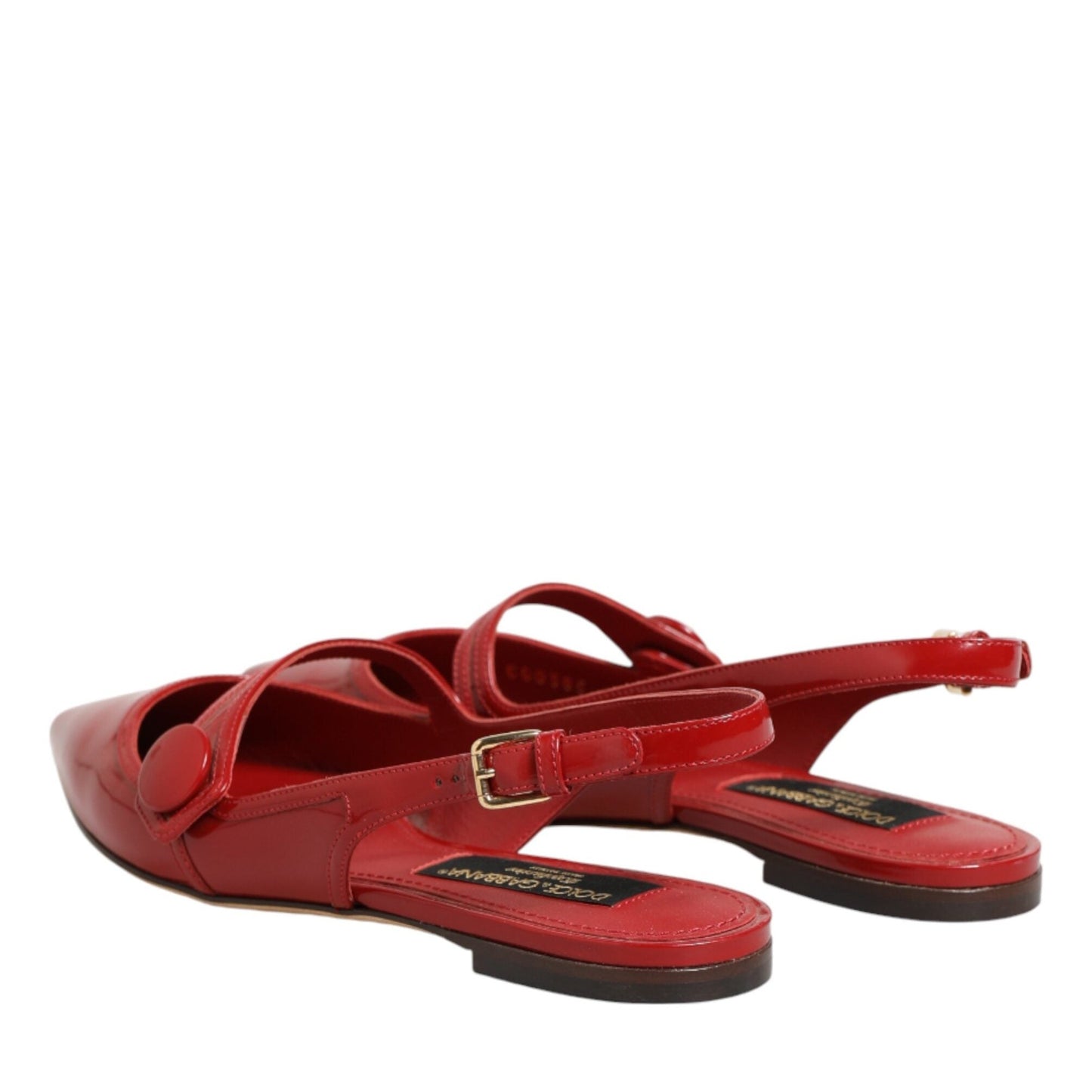 Dolce & Gabbana Red Leather Slingback Flats Sandals Shoes