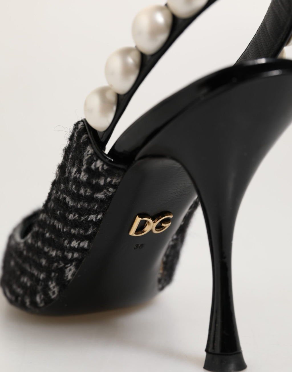 Dolce & Gabbana White Black Chevron Faux Pearl Slingbacks Shoes