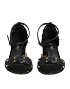 Dolce & Gabbana Black Studded Ankle Strap Sandals Shoes - Eljoys Fashion 