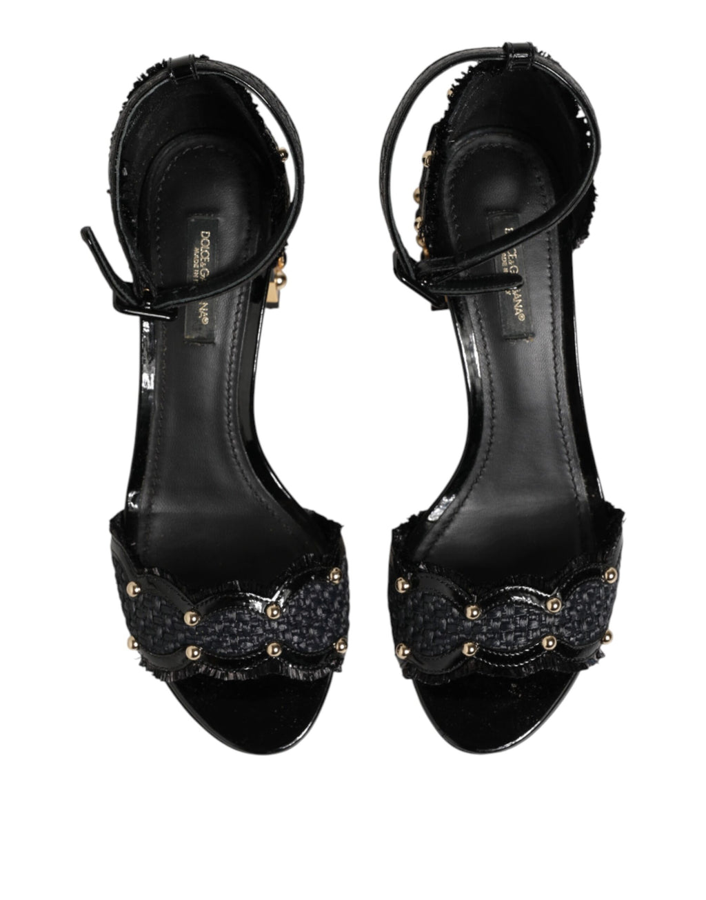 Dolce & Gabbana Black Studded Ankle Strap Sandals Shoes - Eljoys Fashion 