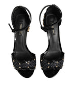 Dolce & Gabbana Black Studded Ankle Strap Sandals Shoes - Eljoys Fashion 