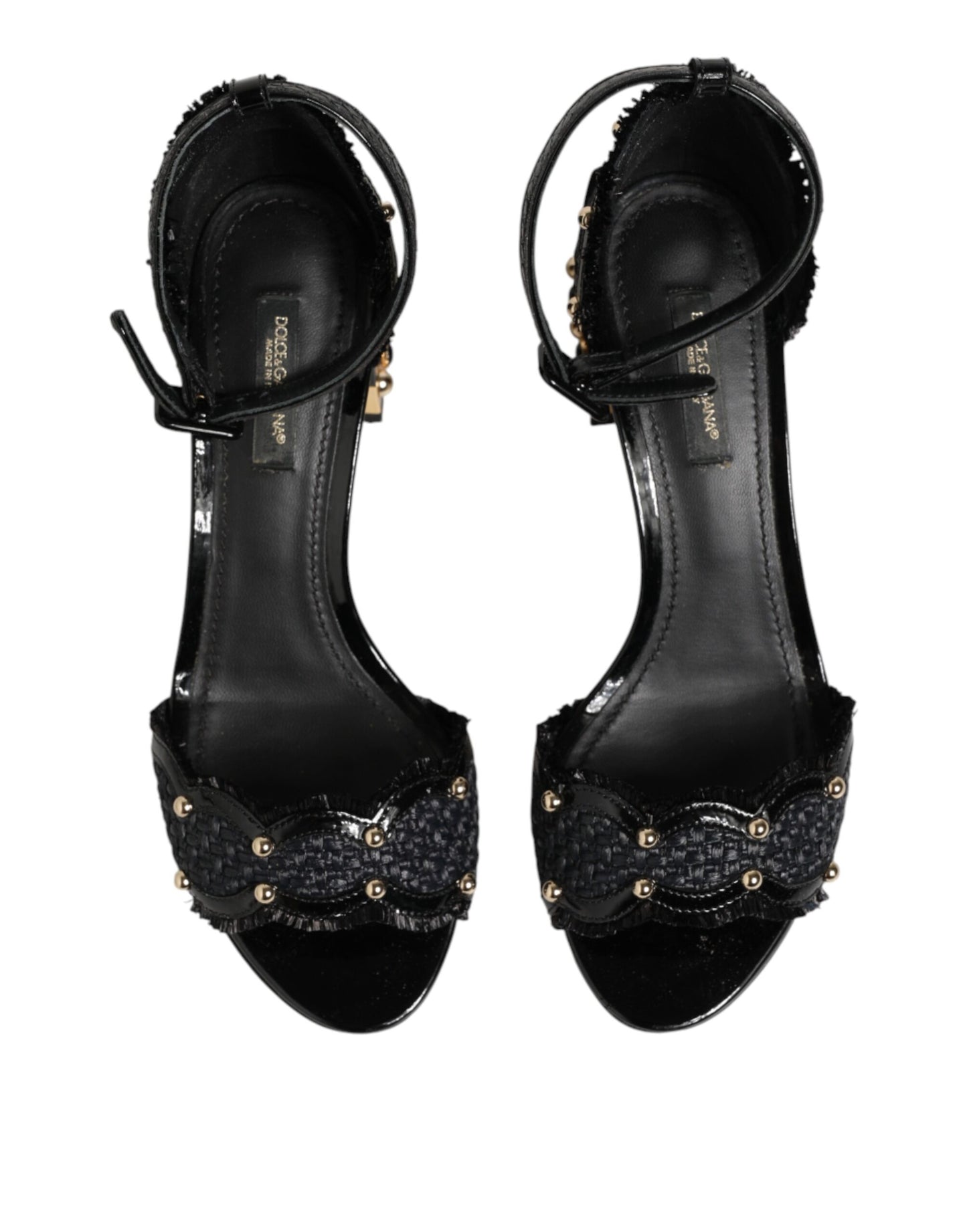 Dolce & Gabbana Black Studded Ankle Strap Sandals Shoes Dolce & Gabbana